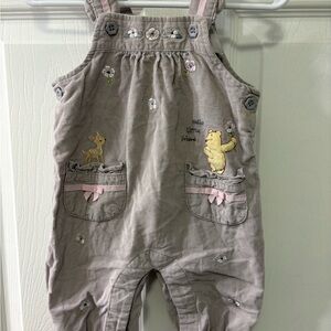 Winnie the Pooh Baby pink Kids Overalls with Embroidered Characters